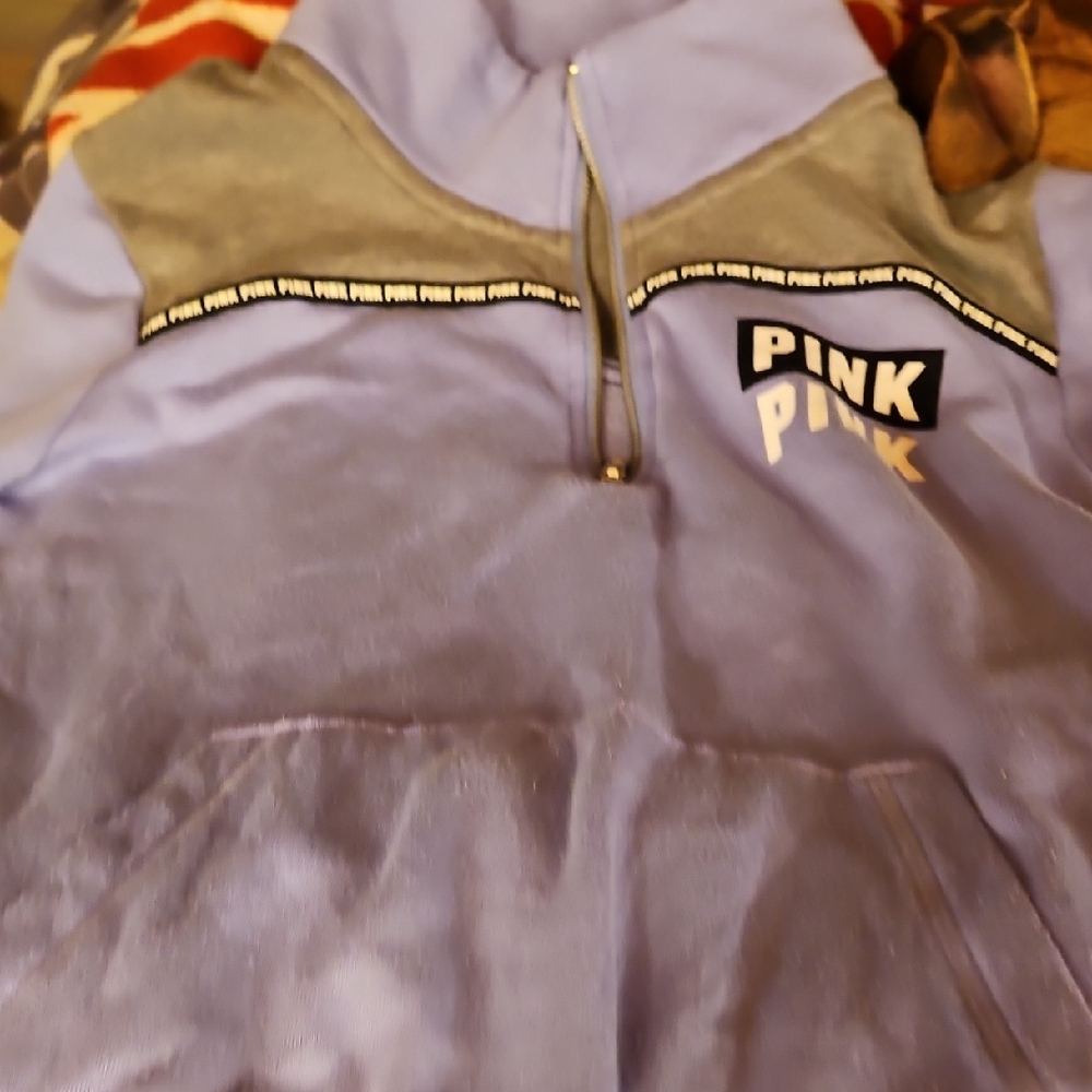 VICTORIA'S SECRET PINK purple and grey quarter-zip pullover sweatshirt - PS